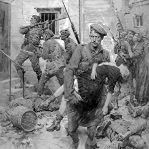 Scottish soldier in Loos rescuing French girl, WW1