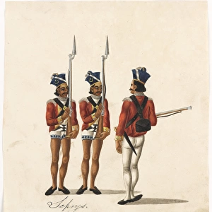 Sepoys and an Indian officer, Bengal Army, 1815 (c)