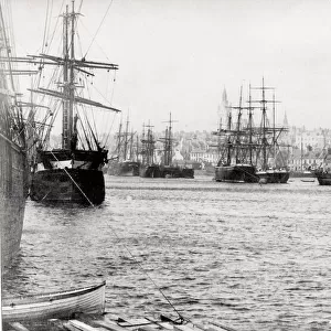 Ships in Aberdeen Harbour, from the dock gates, Scotland