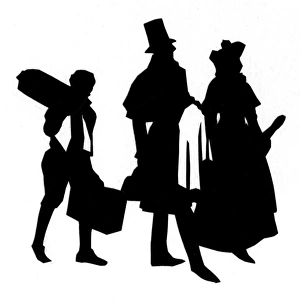 Silhouette of Georgian couple and young porter
