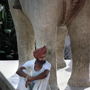 Sitting on a statue of an elephant, Jaipur, Rajasthan, India