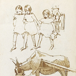 Sketches of children and donkey