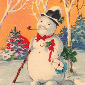 Snowman on a German New Year postcard