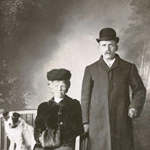 Studio portrait, couple with two dogs
