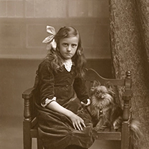 Studio portrait, girl with little dog