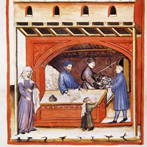 Tacuinum Sanitatis. 14th century. Selling salt