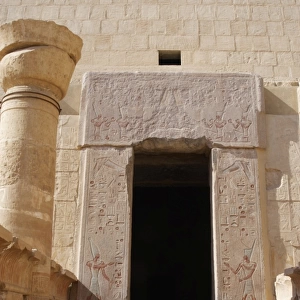 Temple of Hatshepsut. Door with polychrome reliefs represent