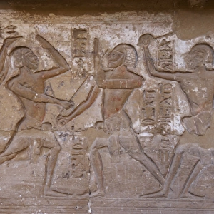 Temple of Ramses III. Relief depicting fencing fight with st