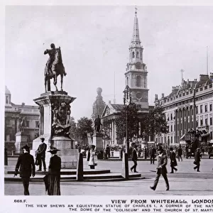 Trafalgar Square from Whitehall, London - Charles I Statue