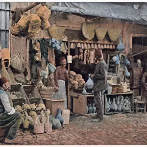 A Turkish stall selling brushes, baskets, pots and much more Date: 1890s