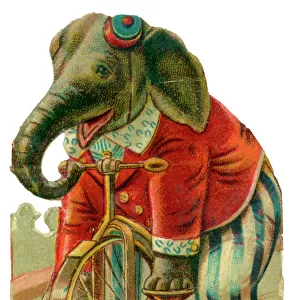 Victorian Scrap - Circus Elephant riding a Tricycle