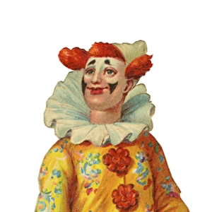 Victorian Scrap, clown in red and yellow costume
