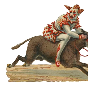 Victorian Scrap, clown riding a donkey