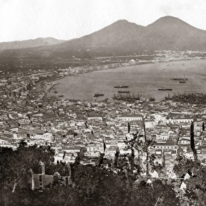 View of the Bay of Naples and Mount Vesuvius, Italy circa 18