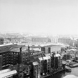 The view of St Katherines Dock in the 1950s