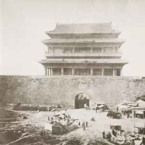 Vintage 19th century photograph: City gate and wall, Peking, Beijing, China