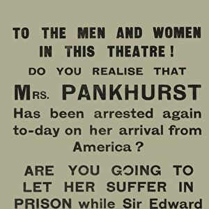 W. S. P. U Handbill Mrs. Pankhurst Arrested