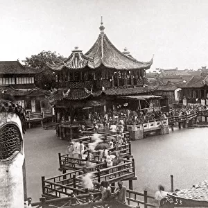 Waterfront, and ferry terminal, Hong Kong, circa 1900. Date: circa 1900