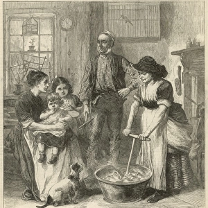 Welsh collier family in their cottage