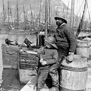 Whitby fisherman and his son, Victorian period