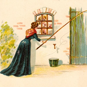 Woman with whip on a comic card