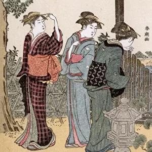 Three Women talking outside by Katsukawa Shuncho
