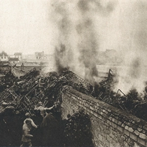 World War I. Fall of a zeppelin