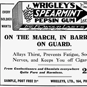 Wrigleys Spearmint gum advertisement, WW1