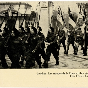 WW2 - Free French troops parading with their Colours