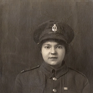 Young woman in British soldiers uniform, WW1