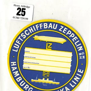 Zeppelin airship, Hamburg-America Line, luggage tag