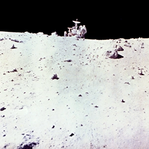 Astronaut Charles Duke with Lunar Rover on Moon