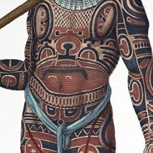 1827 Nukahiva Marquesas tattooed warrior