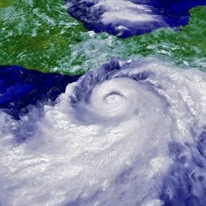 Coloured satellite image of Hurricane Pauline