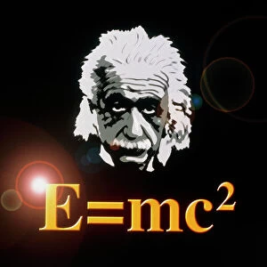 Computer artwork of Albert Einstein and E=mc2