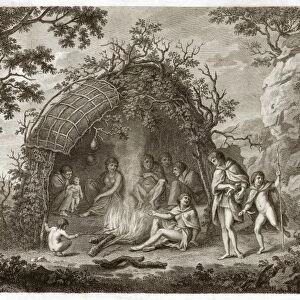 Fuegans in their hut, 18th century