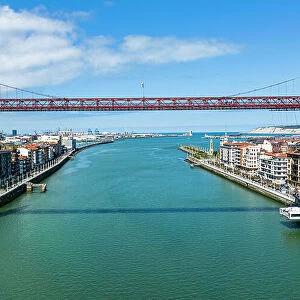 Aerial of Vizcaya Bridge, UNESCO World Heritage Site, Bilbao, Basque country, Spain, Europe