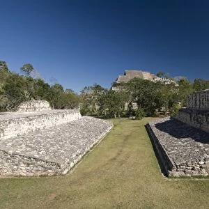 The Ball Court in foreground and Acropolis in the background, Ek Balam