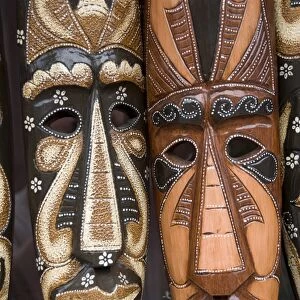 Carved wooden masks, Tampaksiring village, Bali, Indonesia, Southeast Asia, Asia