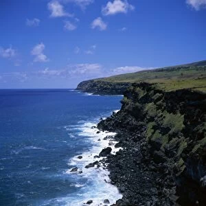 The coastline on the west coast of Easter Island (Rapa Nui), Chile, Pacific
