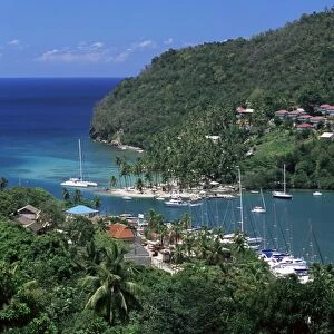 Elevated view over Marigot Bay, St