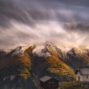Fairy tale landscape during the autumn sunset over Bettmeralp, canton of Valais, Swiss