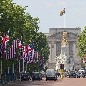 Flags lining the Mall to Buckingham Palace for President Obamas State Visit in 2011, London, England, United Kingdom, Europe