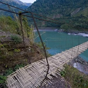 Giant hanging bridge above the Siang river, Arunachal Pradesh, Northeast India