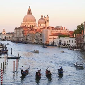 Gondolas on the Grand Canal, view towards the domed church of Santa Maria Della Salute
