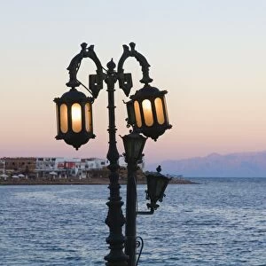 Lamp and Gulf of Aqaba, Asilah (Dahab), Sinai, Egypt, North Africa, Africa