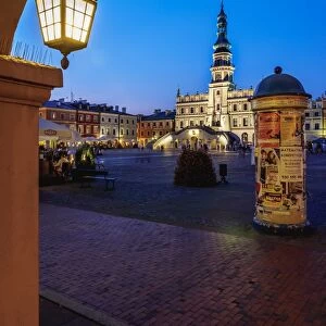 Market Square and City Hall at twilight, Old Town, UNESCO World Heritage Site, Zamosc