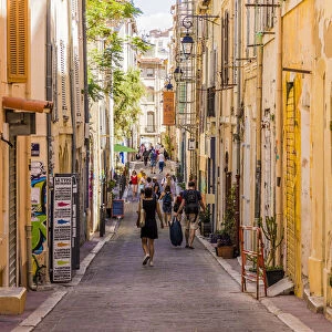 The narrow streets of the old town, Le Panier, Marseille, Bouches du Rhone, Provence