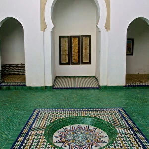 Patio and water basin, with azulejos decor, Islamo-Andalucian art, Marrakech Museum, Marrakech, Morocco, North Africa, Africa