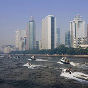Police boat display, Guangzhou (Canton), Guangdong, China, Asia